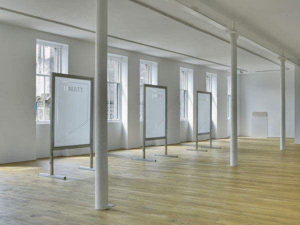 Liberty Equality Eternity 1996 3 glass windows in steel frames 198 x 110 x 3 cm each